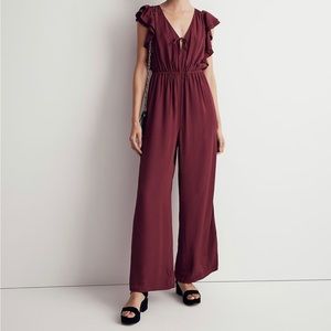 Madewell, Jacquard Deep-V Ruffled Jumpsuit, size small